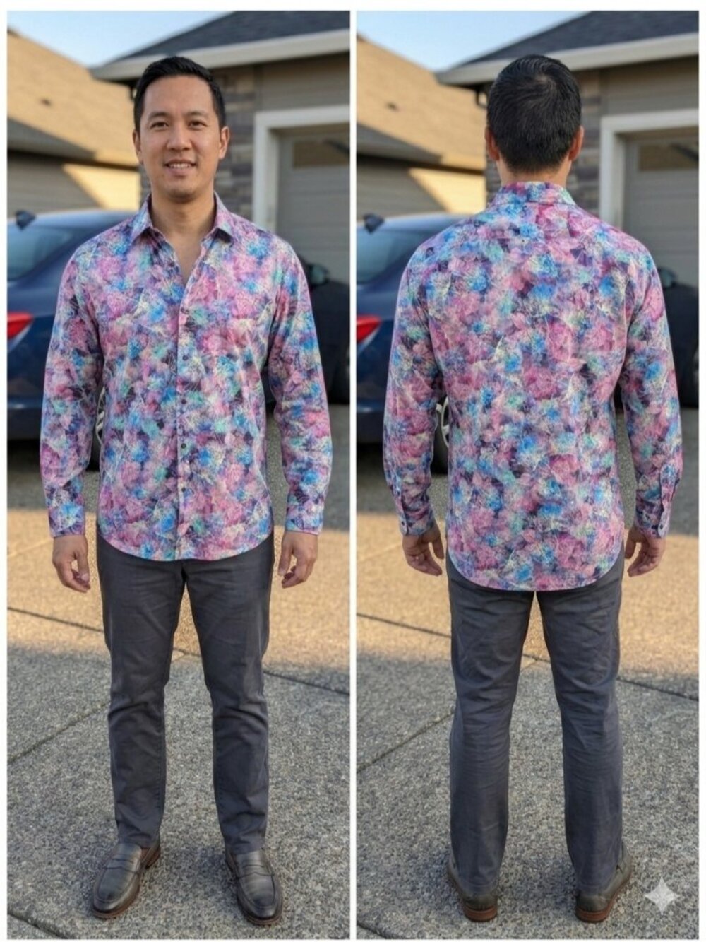 Cigar Couture Men Shirt Large L Button Up Long Sleeve Cotton Abstract Floral